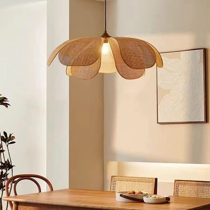 Bohemian Rattan Petal Pendant Light for Dining Room