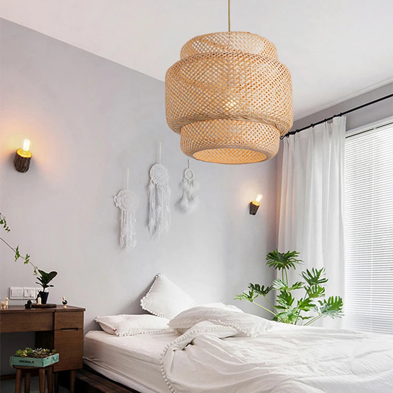 Hand Knitted Chinese Style Bamboo Pendant Lamp Weaving Hanging Lamp Restaurant Chandeliers Home Decor Lighting Fixture AC85-260V
