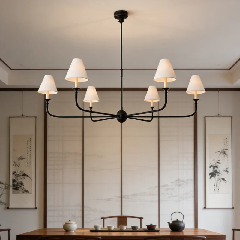 Modern Black Chandelier with Fabric Shades