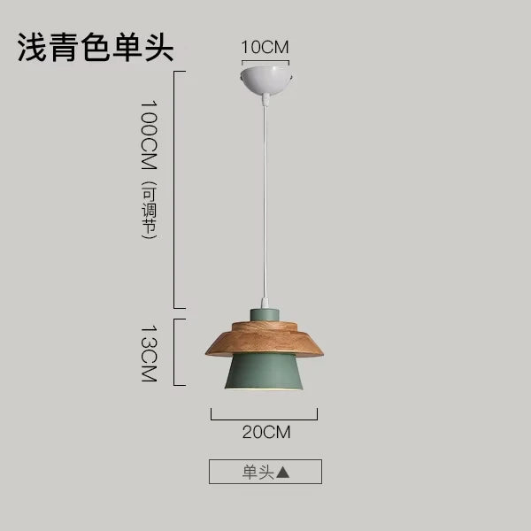 Nordic Wood and Macaron Metal Two Tier Pendant Light for Dining Nook