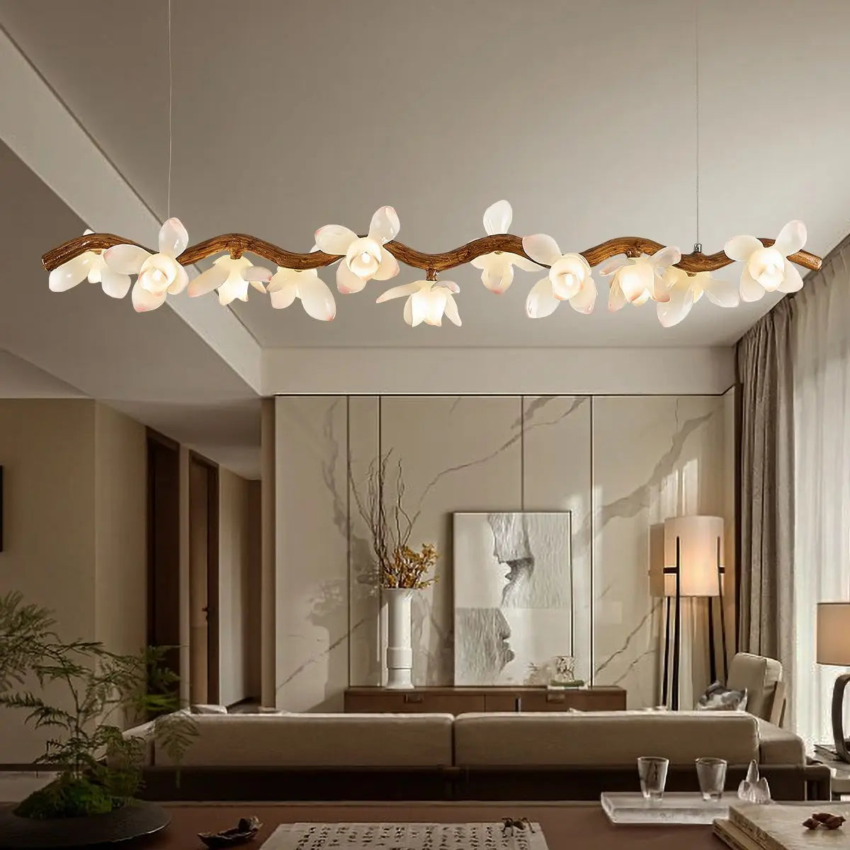 Araña de rama de árbol de decoración moderna para el hogar, sala de estar, comedor, candelabro LED de loto, iluminación interior