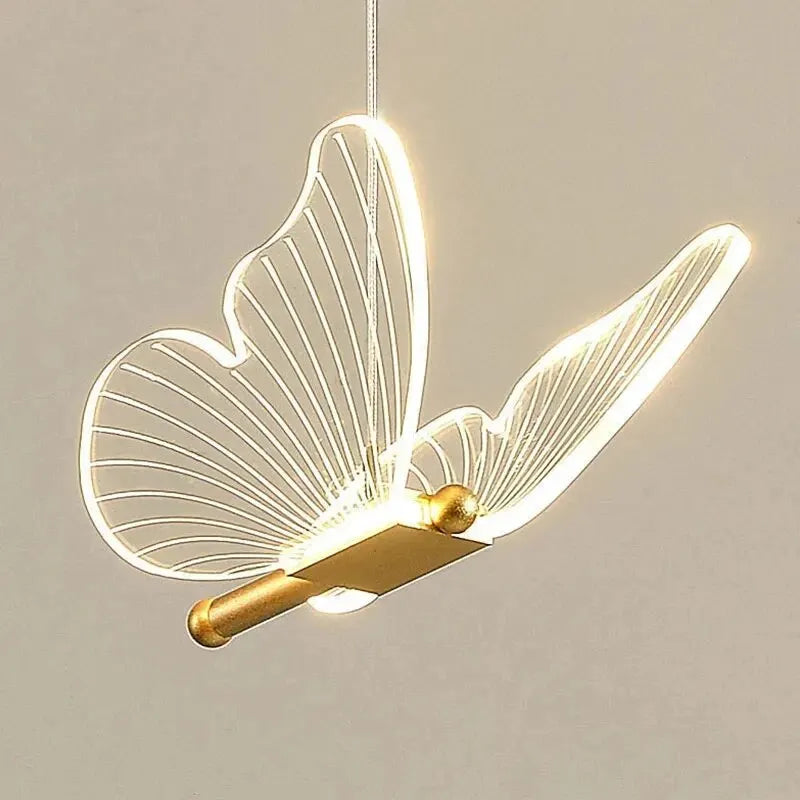 Butterfly LED Pendant Light in Gold with Clear Wings for Bedside