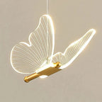 Butterfly LED Pendant Light in Gold with Clear Wings for Bedside
