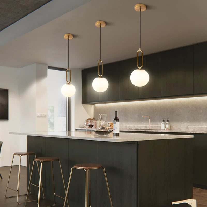 Nordic Glass Ball Pendant Light Brass Iron Hanging Lamp