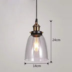 Industrial Clear Glass Pendant Light with Antique Brass Fitting for Bar