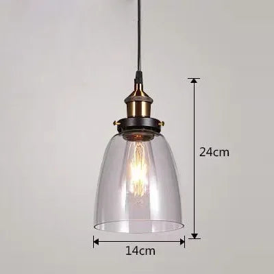 Industrial Clear Glass Pendant Light with Antique Brass Fitting for Bar