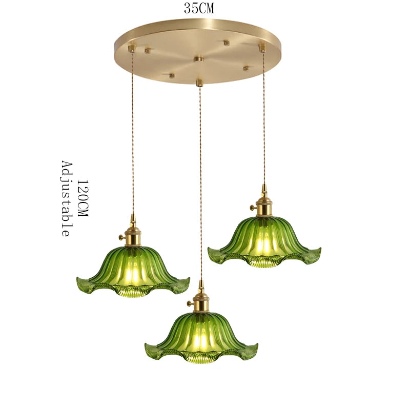 Retro Colored Glass Pendant Light Collection with Brass Fitting for Cafe