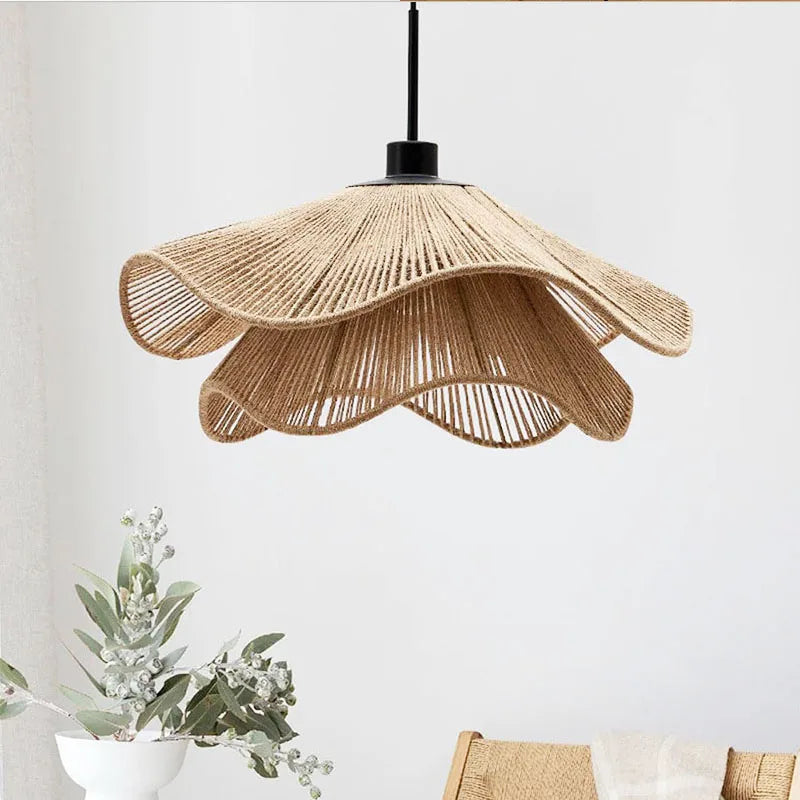 Bohemian Rattan Pendant Light - Flower Design