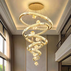 Modern Crystal Chandelier Lustre Stair Pendant Lights Duplex Architecture Living Room Pendant Lights Home Decoration Lighting