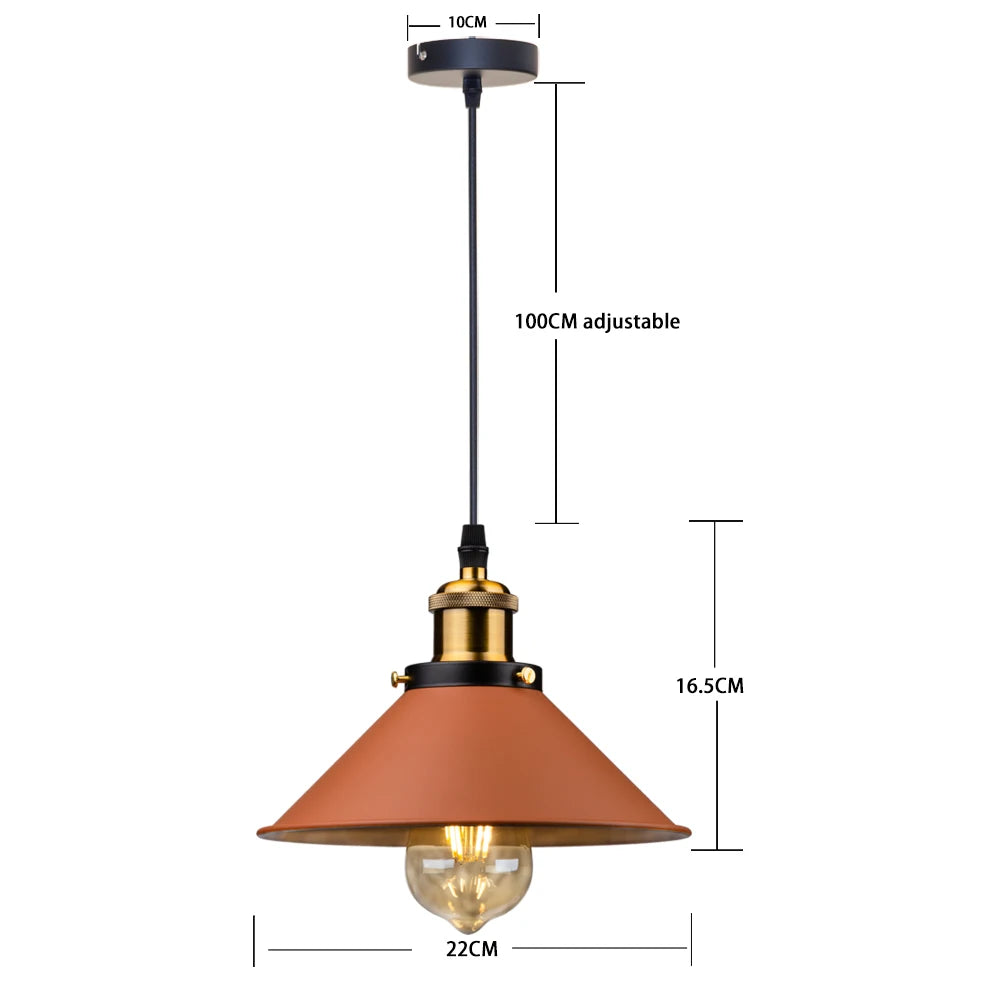 Retro Industrial Black Cone Pendant Light with Brass Fitting for Kitchen