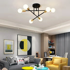 Modern Gold Sputnik Semi Flush Ceiling Light for Bedroom and Living Room