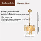 Coastal Capiz Shell Tiered Chandelier with Gold Frame for Bedroom