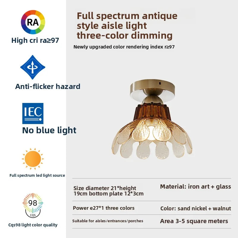 Lámpara colgante de cristal vintage Nórdica para cabecero de dormitorio Pasillo Foyer Lámpara de ambiente para restaurante americano Bar Iluminación de madera maciza