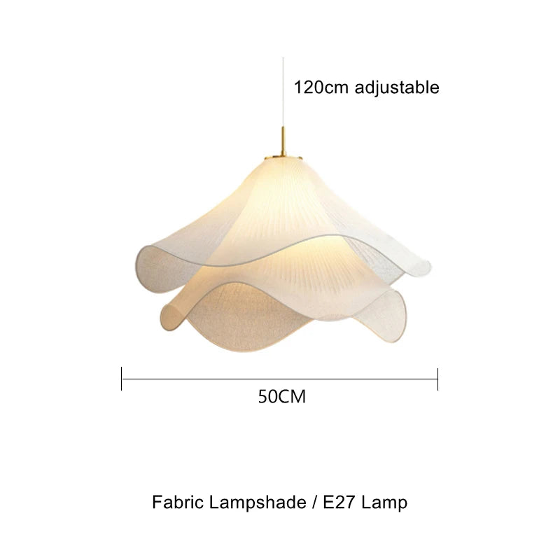 Art Deco Sheer Petal Fabric Pendant Light in White for Living Room