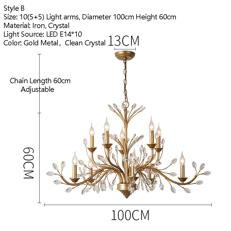 Vintage Iron Chandelier with Crystal Accents