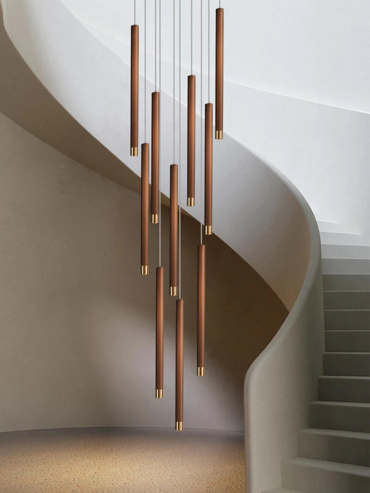 Lámpara colgante de madera minimalista para escalera