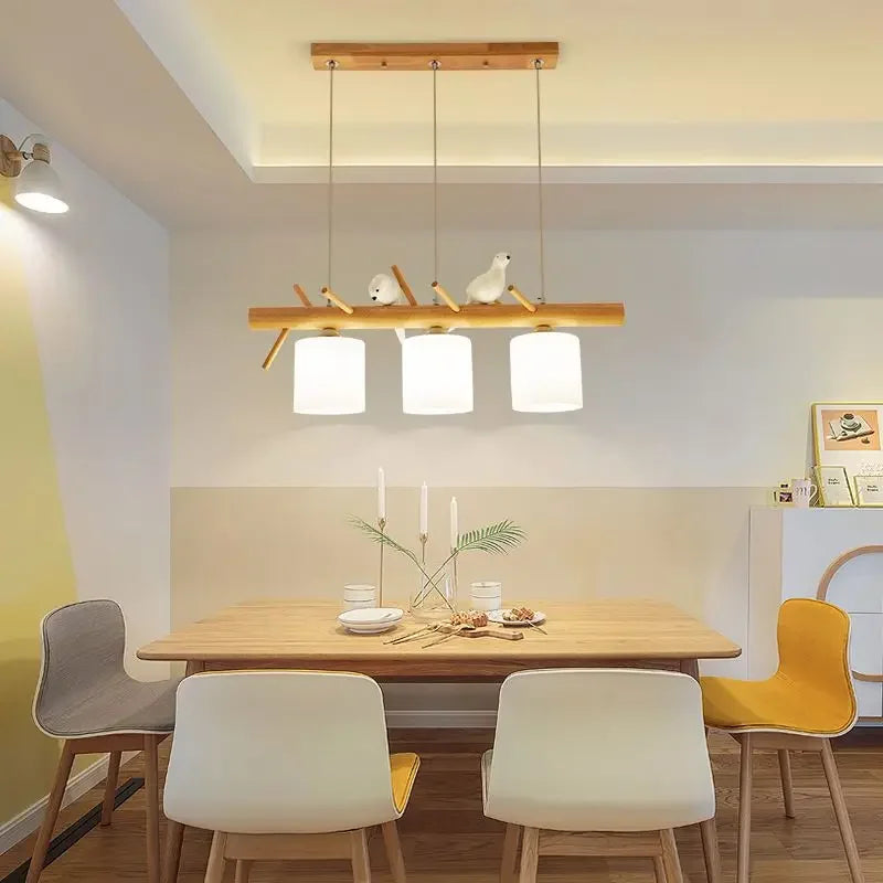 Nordic Wood Pendant Light with Glass Shades