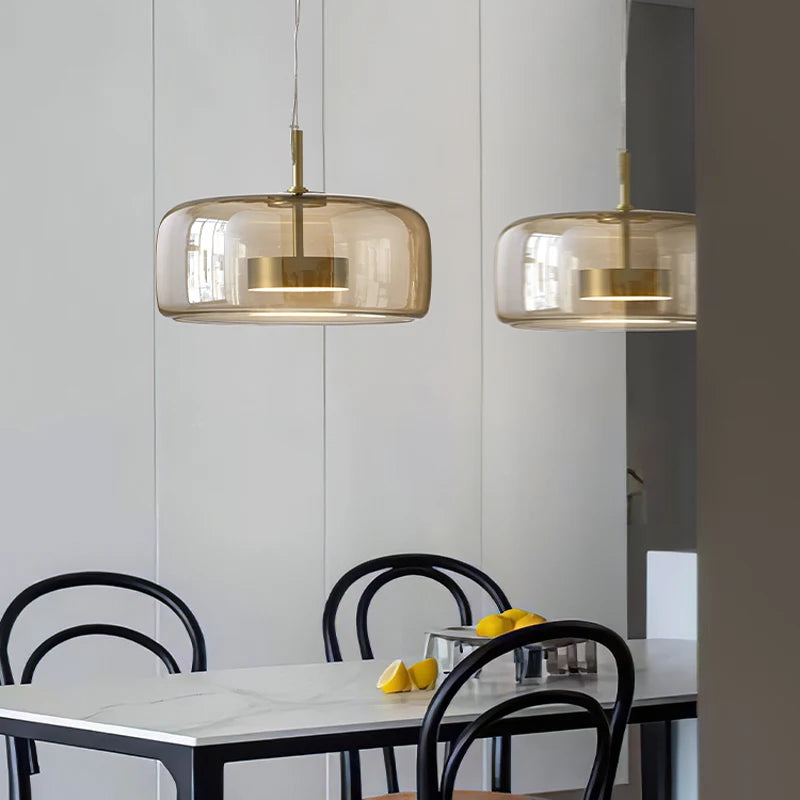 Nordic Amber Glass Pendant Light for Dining Room