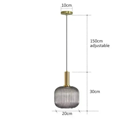 Nordic Modern Ribbed Glass Pendant Light Green/Grey/Amber Glass Hanging Lamp for Kitchen Island Dining Room Home Decor E27