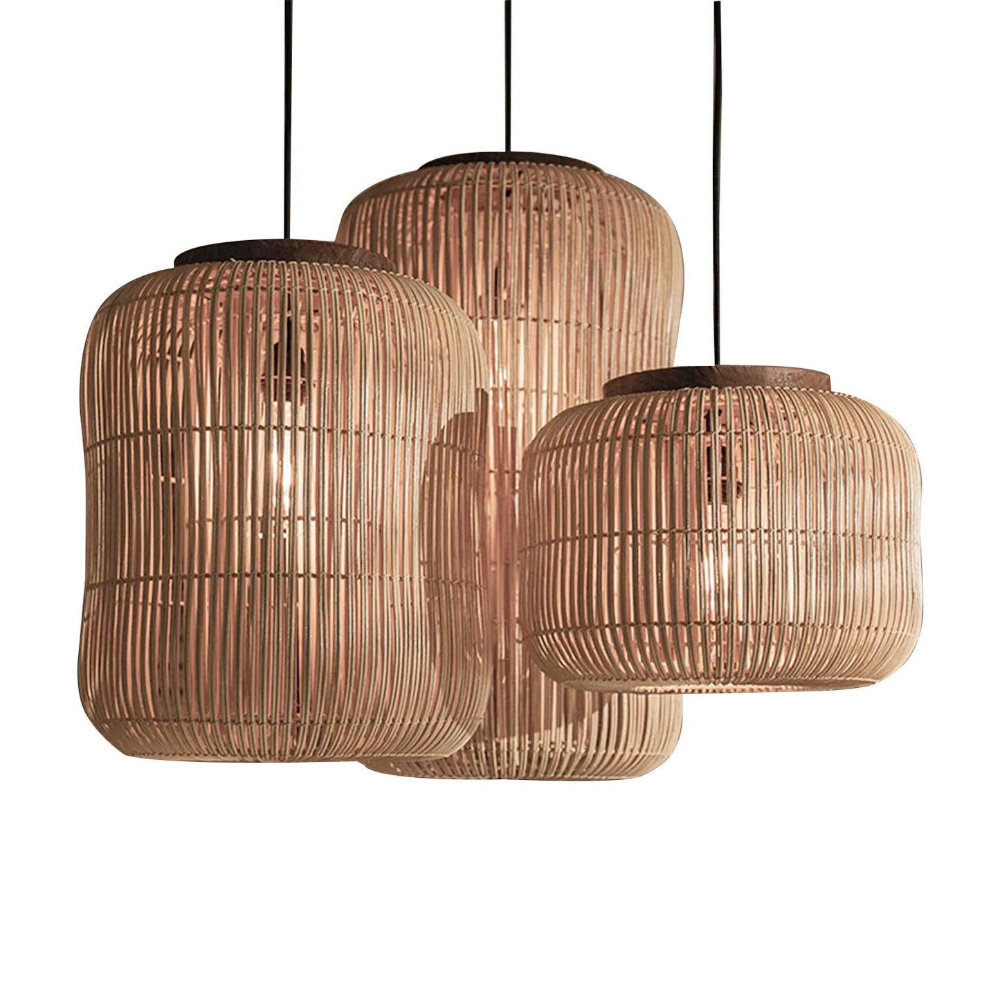 Vintage Bamboo Pendant Ceiling Light with Crystal Accents