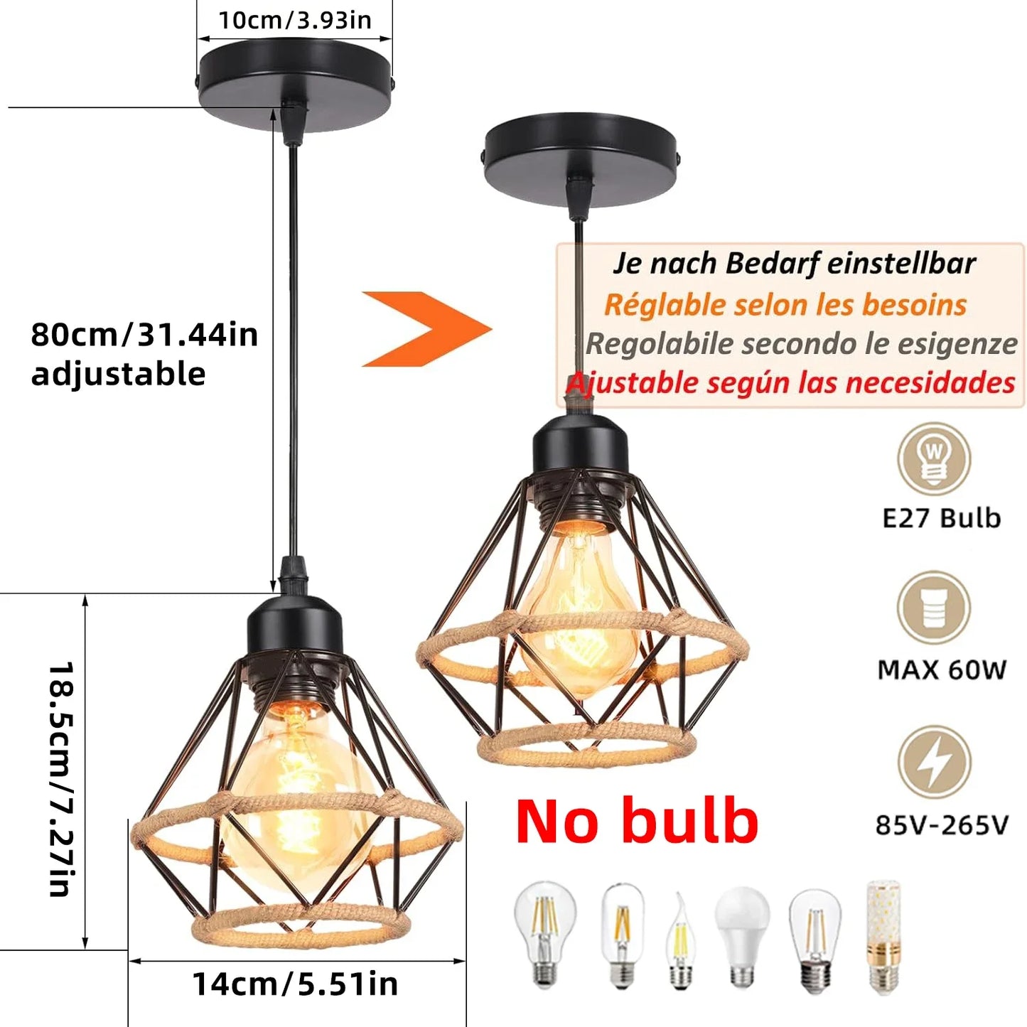 Industrial Iron Geometric Pendant Light for Dining Room