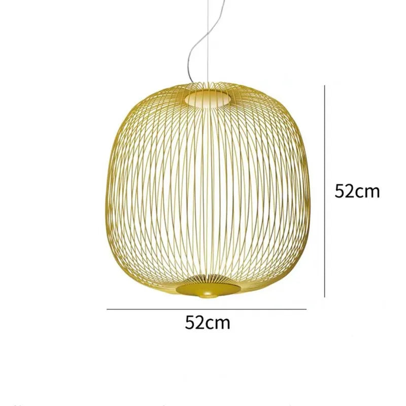 Italian Spokes Wire Cage Pendant Light in Gold for Staircase and Lobby
