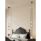 Luxury Black Cylinder Natural Stone Pendant Lamp High-end Bedside LED Chandelier Living Room Decoration Home Hanging Lights