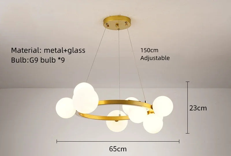 Nordic Round Glass Pendant Light Iron Frame
