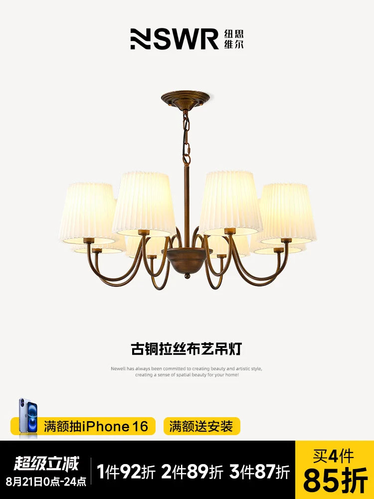 Lámpara colgante retro americana, luz principal para sala de estar, luz para dormitorio, luz para comedor, estilo rústico, simple, creativa, plisada 2025