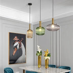 Vintage Striped Glass Pendant Light in Green Gray and Amber for Kitchen Island