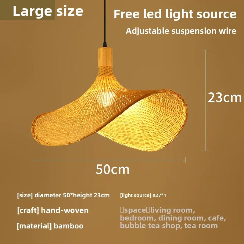 Bohemian Rattan Pendant Light - Woven Hat Design