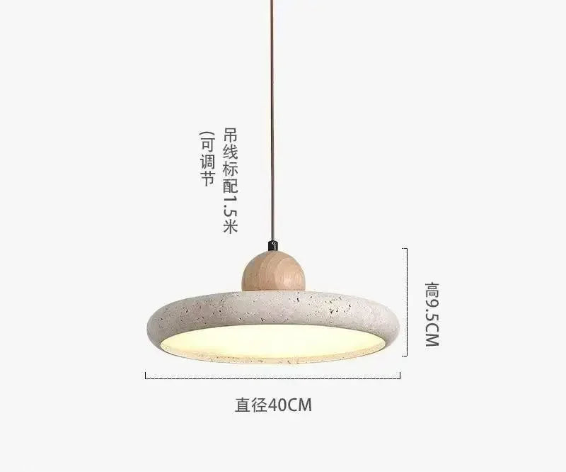 Nordic Travertine Stone Pendant Light with Wood Accent