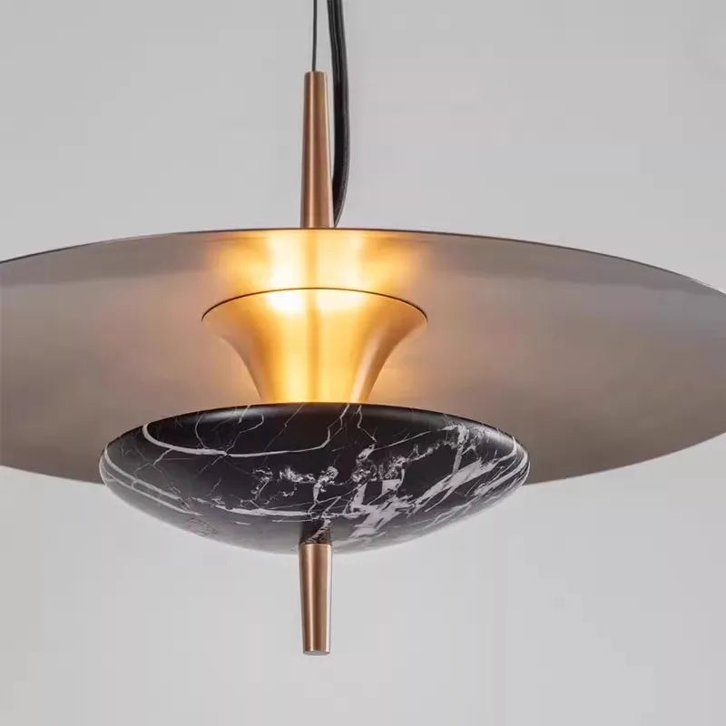 Minimalist Iron Pendant Light with Marble Detail
