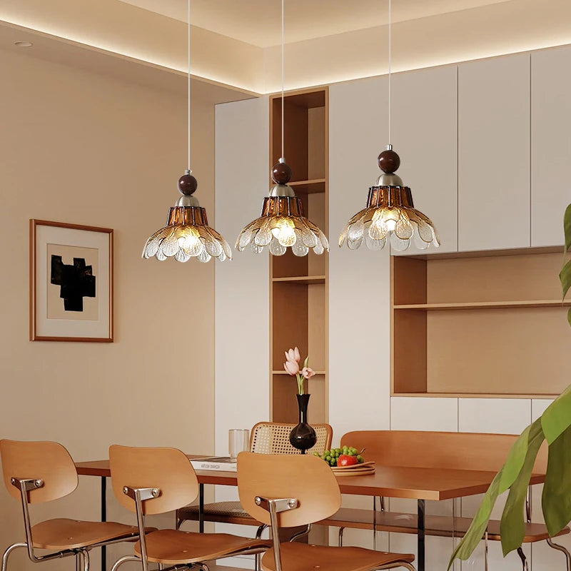 Lámpara colgante de cristal vintage Nórdica para cabecero de dormitorio Pasillo Foyer Lámpara de ambiente para restaurante americano Bar Iluminación de madera maciza