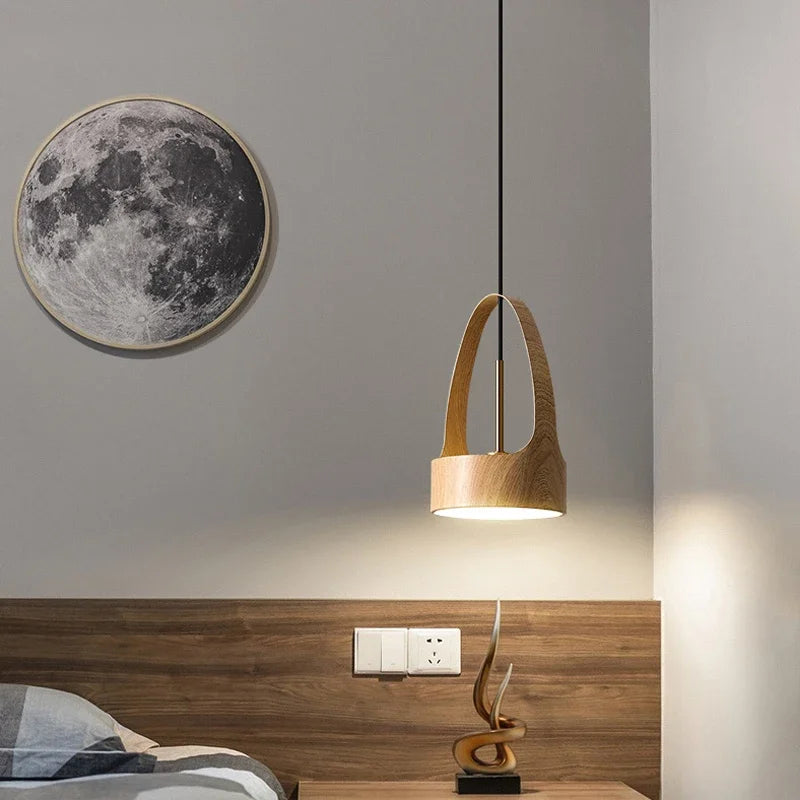 Nordic Wood Grain Pendant Light for Bedroom