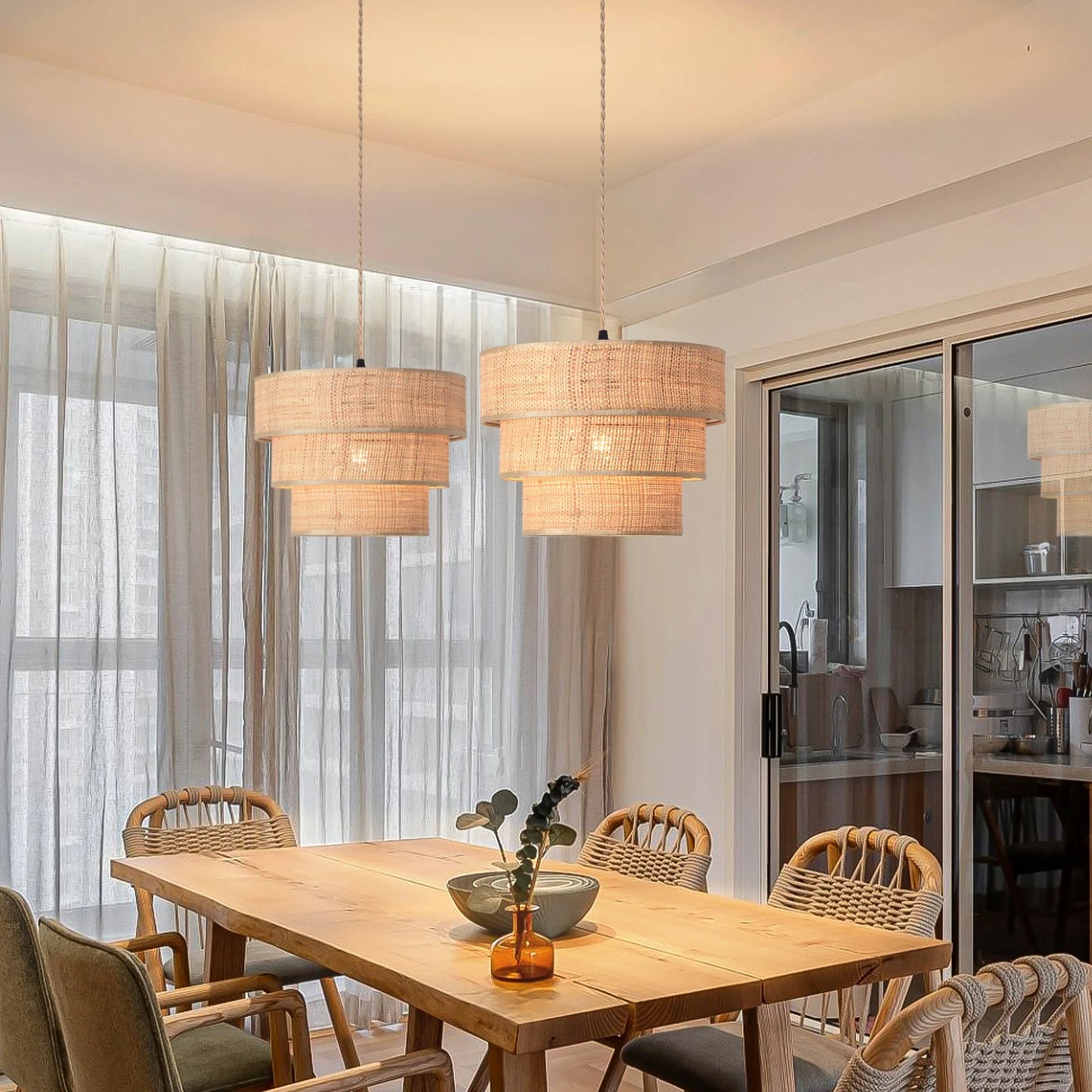 Bohemian Rattan Pendant Light 3-Tier Woven