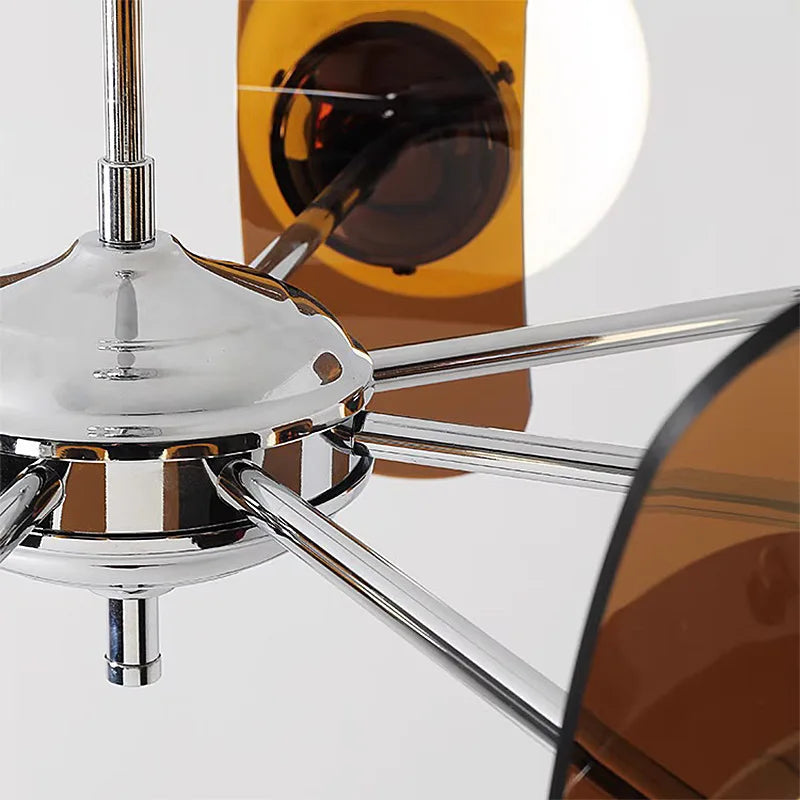 Retro Glass Pendant Light with Amber Accents
