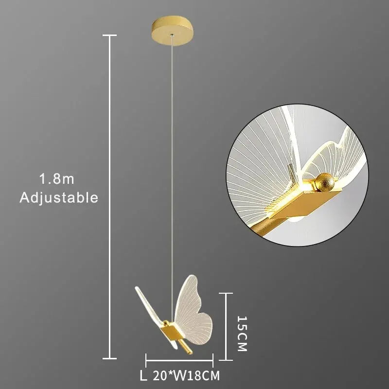 Butterfly LED Pendant Light in Gold with Clear Wings for Bedside