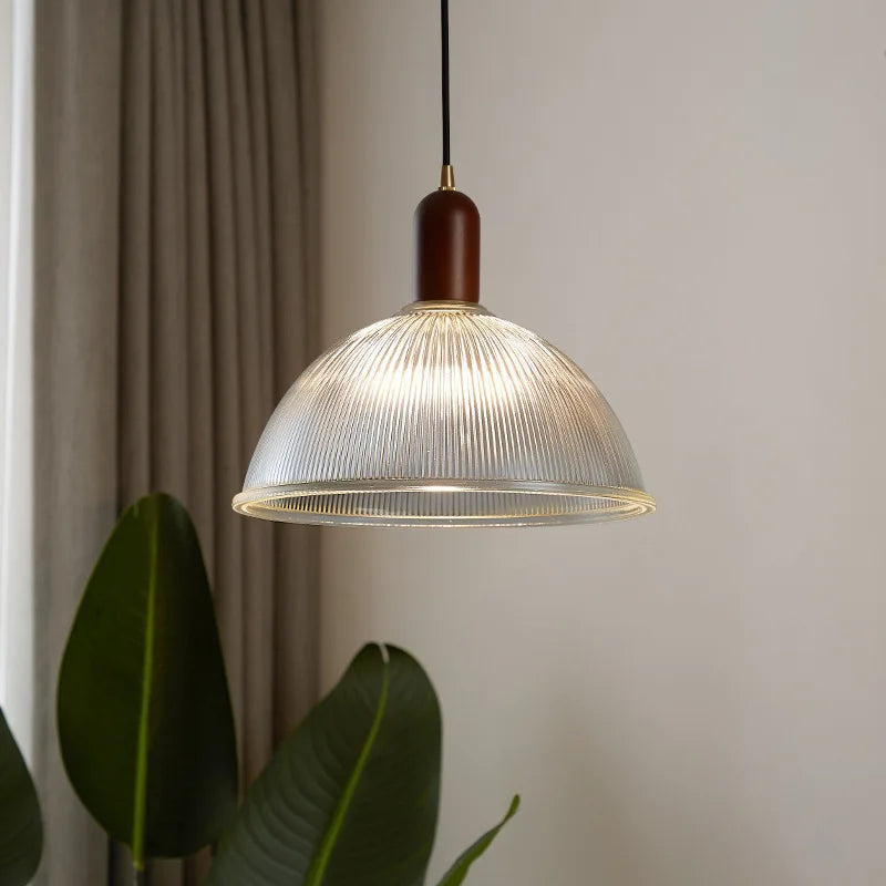 Vintage Glass Pendant Light with Iron Base