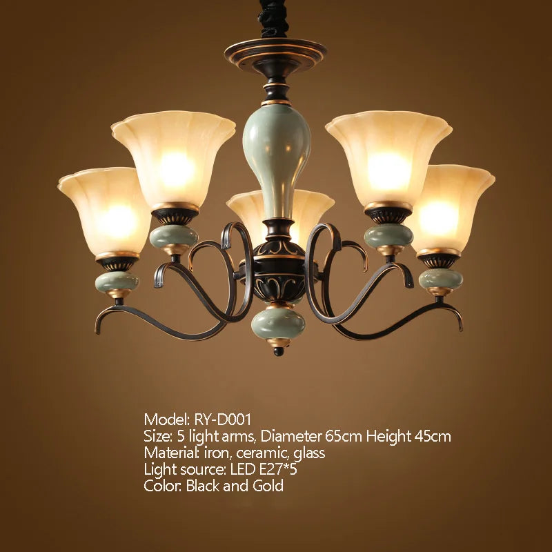 Vintage Iron Ceramic Chandelier Multi-Size