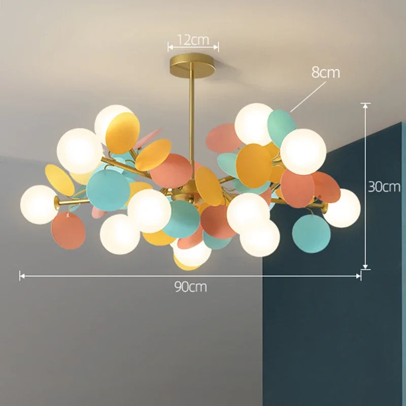 Colorful Branch Chandelier with Opal Glass Balls for Kids Room and Living Room