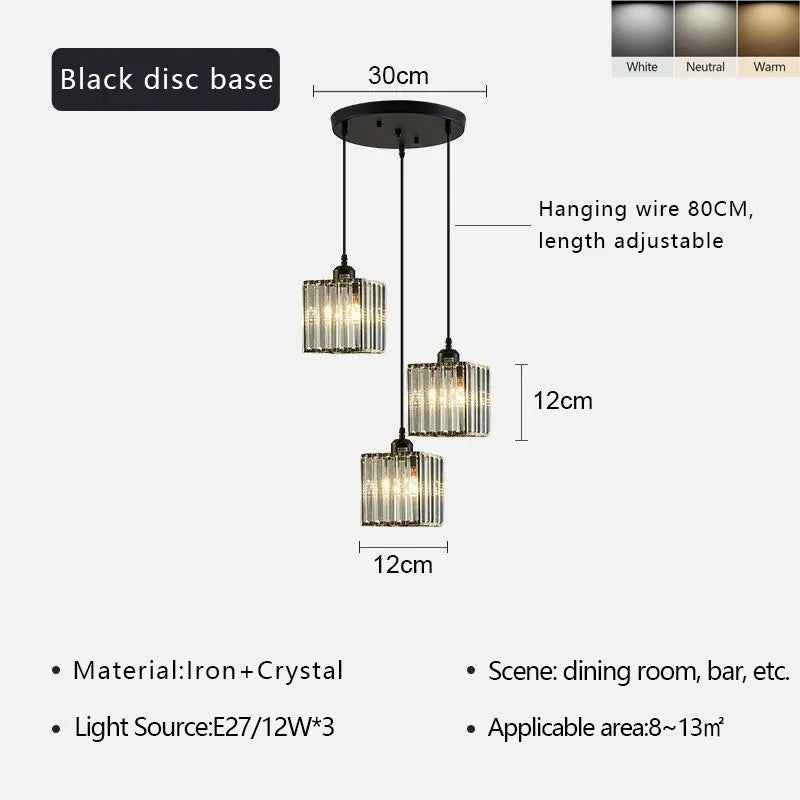 Lámpara Colgante Nórdica de Cristal - 3 Luces