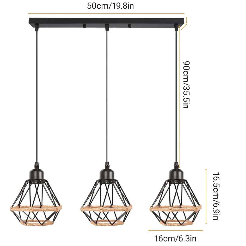 Industrial Iron Geometric Pendant Light for Dining Room