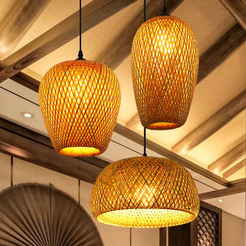 Bohemian Bamboo Rattan Pendant Light Woven