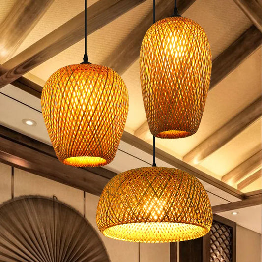 Bohemian Bamboo Rattan Pendant Light Woven