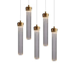 Modern Ribbed Glass Cylinder Pendant Light with Gold Cap for Bedside