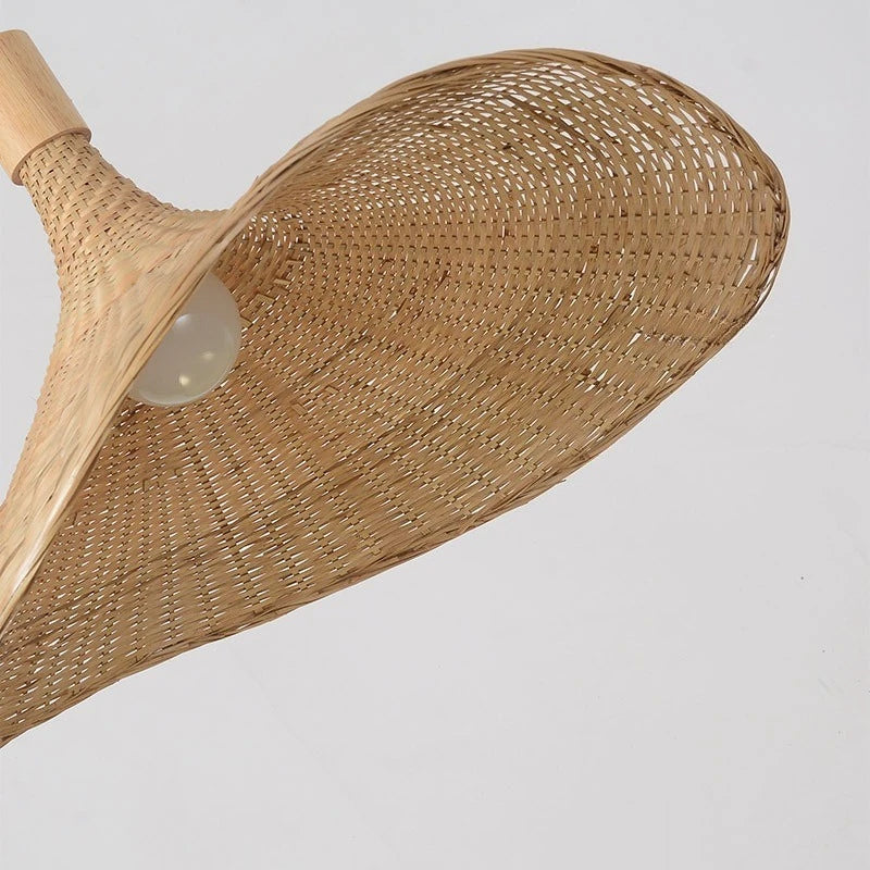 Bohemian Rattan Pendant Light - Woven Hat Design
