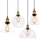 Industrial Clear Glass Pendant Light with Antique Brass Fitting for Bar