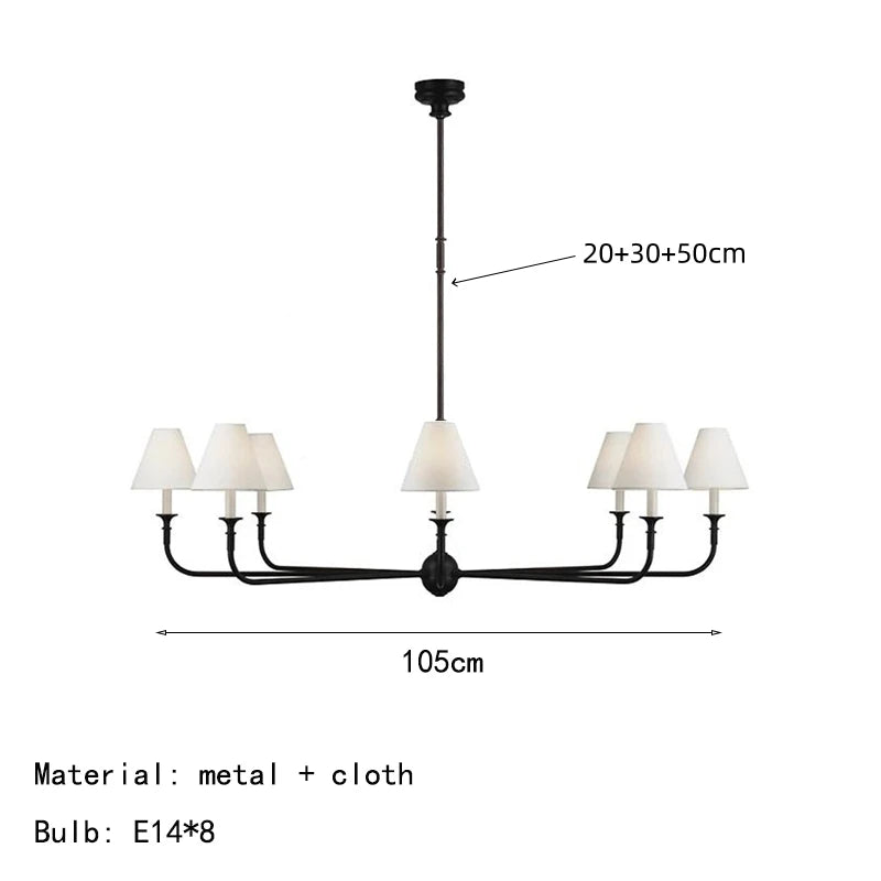 Modern Black Chandelier with Fabric Shades