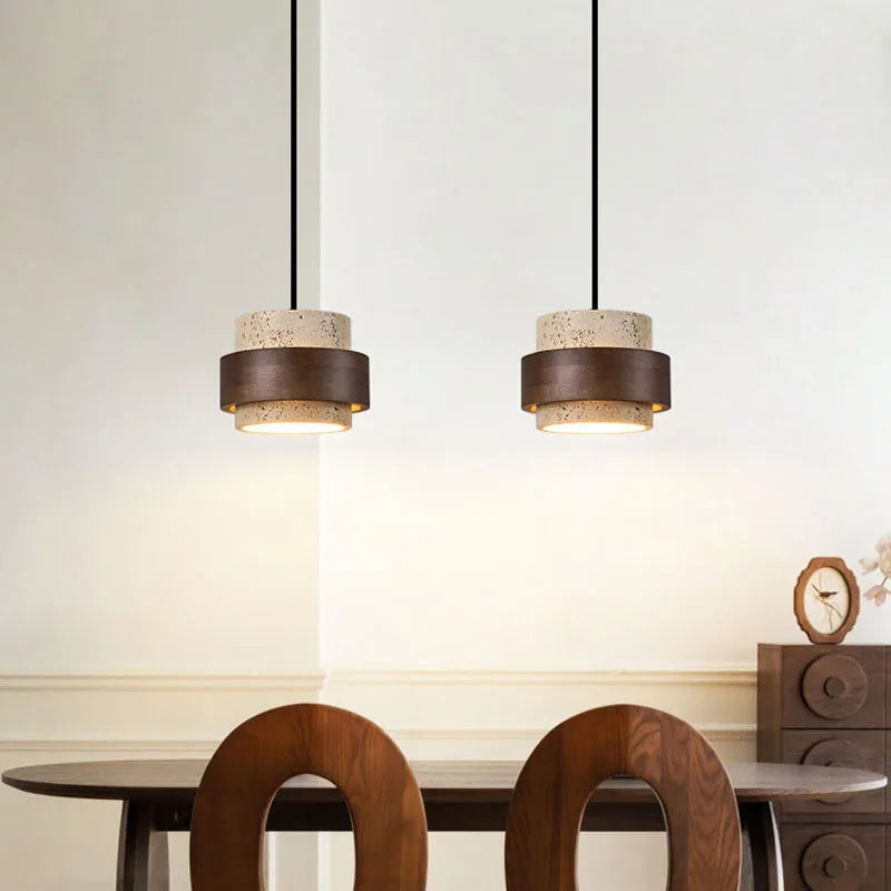 Lámpara Colgante Nórdica de Madera y Piedra para Comedor